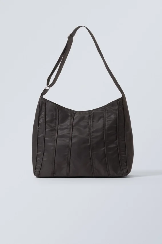 Bolso de hombro con ribete – Marrón oscuro Bolso de hombro con ribete – Marrón oscuro