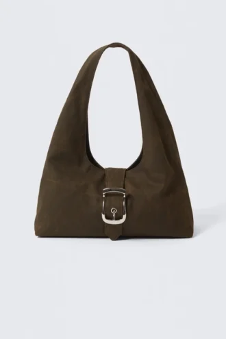 Bolso de hombro de lona con hebilla estructurada – Marrón