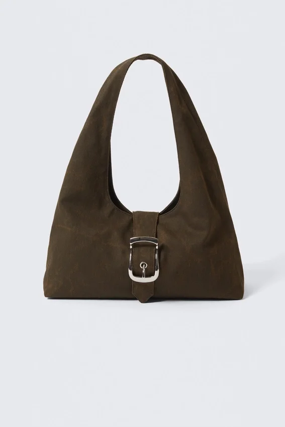 Bolso de hombro de lona con hebilla estructurada – Marrón Bolso de hombro de lona con hebilla estructurada – Marrón