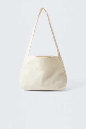 Bolso de hombro de lona suave – Beige claro