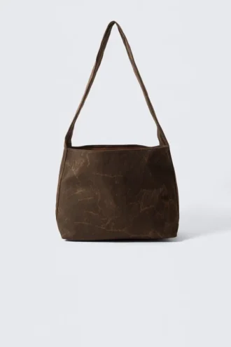 Bolso de hombro de lona suave – Marrón oscuro