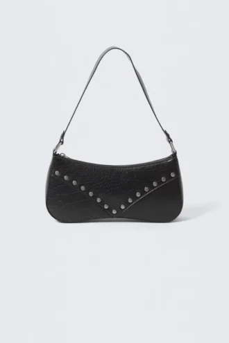 Bolso de hombro de piel sintética con tachuelas – Negro
