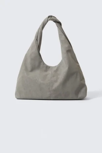 Bolso de hombro holgado de imitación de piel – Gris polvoriento