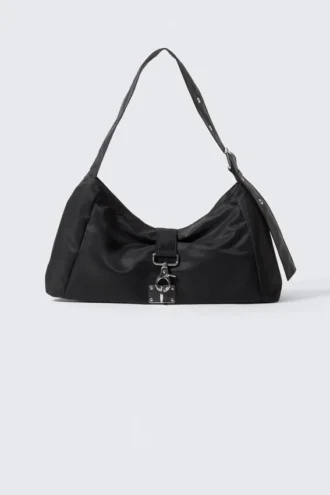 Bolso de hombro pequeño con cierre holgado – Negro