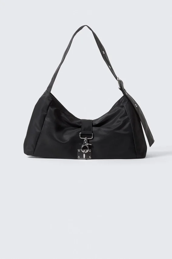 Bolso de hombro pequeño con cierre holgado – Negro Bolso de hombro pequeño con cierre holgado – Negro