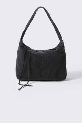 Bolso de hombro rectangular de pana – Negro