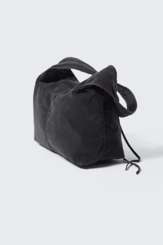 Bolso de hombro rectangular de pana – Negro