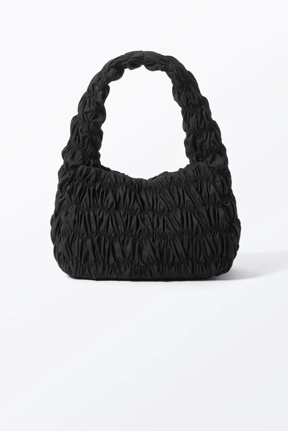 Bolso de hombro rectangular fruncido – Negro Bolso de hombro rectangular fruncido – Negro