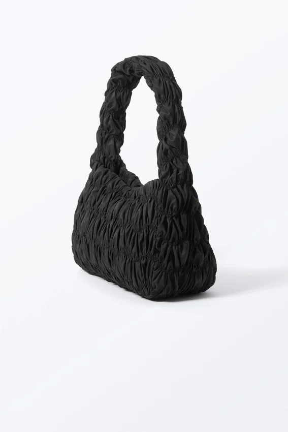 Bolso de hombro rectangular fruncido – Negro Bolso de hombro rectangular fruncido – Negro