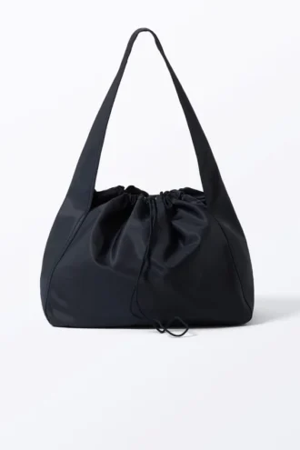 Bolso de hombro rectangular grande con cordón – Azul oscuro