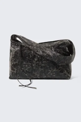 Bolso de hombro rectangular recubierto – Negro recubierto