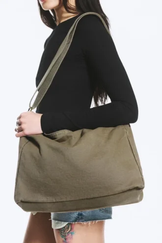 Bolso de hombro unisex de lona – Verde caqui