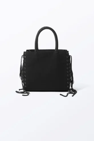 Bolso de mano de algodón con cordones – Negro