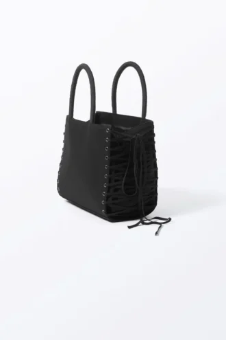 Bolso de mano de algodón con cordones – Negro