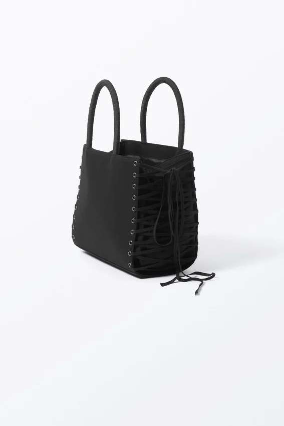 Bolso de mano de algodón con cordones – Negro Bolso de mano de algodón con cordones – Negro
