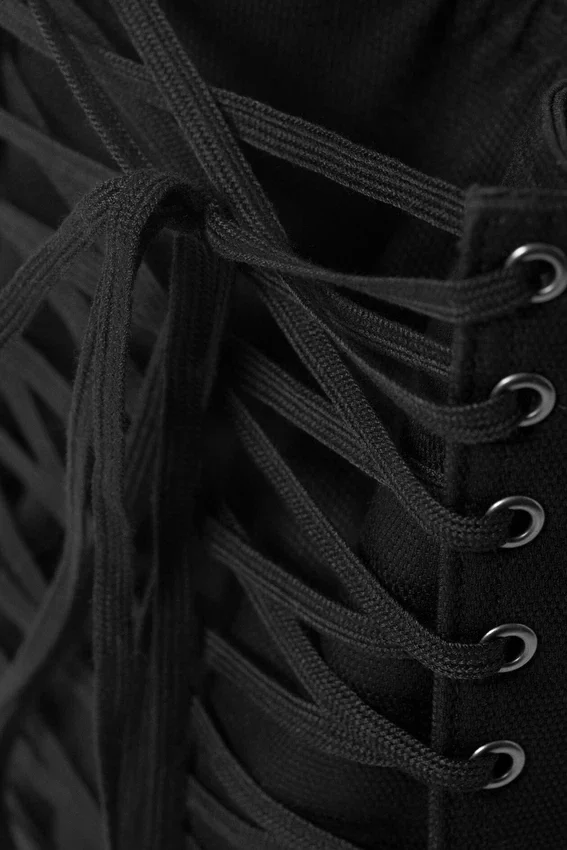 Bolso de mano de algodón con cordones – Negro Bolso de mano de algodón con cordones – Negro