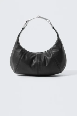 Bolso de mano de piel sintética con asa y hebilla – Negro