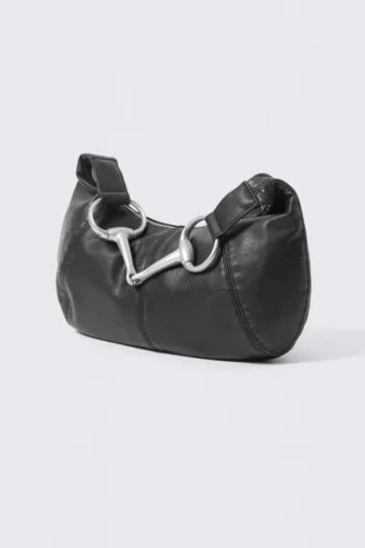 Bolso de mano de piel sintética con asa y hebilla – Negro