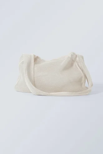 Bolso de red para el hombro – Blanco empolvado