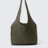 Bolso tote acolchado de nailon – Verde caqui oscuro Bolso tote acolchado de nailon – Verde caqui oscuro