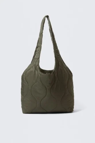 Bolso tote acolchado de nailon – Verde caqui oscuro