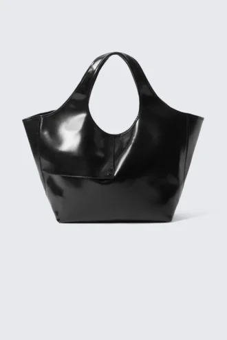 Bolso tote grande de imitación de piel brillante – Negro