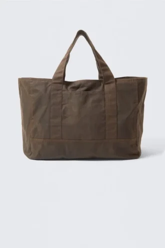 Bolso tote grande de lona de algodón encerado – Marrón oscuro
