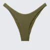 Braguita de bikini brasileña con fruncidos y talle medio – Verde oscuro