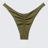 Braguita de bikini brasileña con fruncidos y talle medio – Verde oscuro