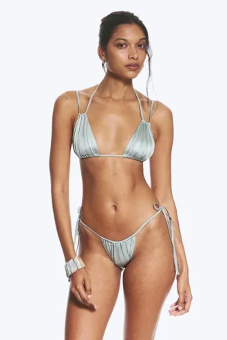 Braguita de bikini brasileña con lazos – Gris claro empolvado