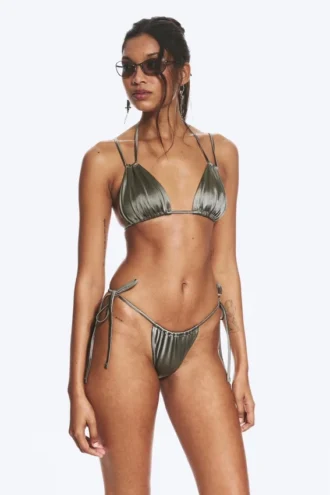 Braguita de bikini brasileña con lazos – Gris polvoriento