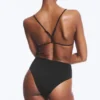Braguita de bikini brasileña de talle alto – Negro