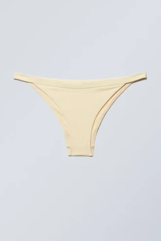 Braguita de bikini brasileña de talle bajo con canalé – Amarillo claro