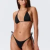 Braguita de bikini brasileña de talle medio con lazos – Negro