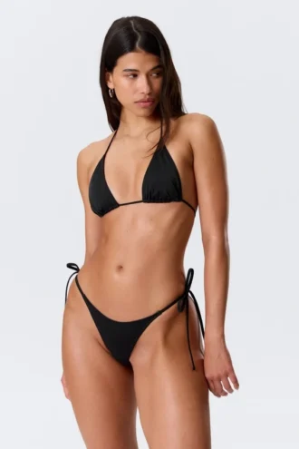 Braguita de bikini brasileña de talle medio con lazos – Negro