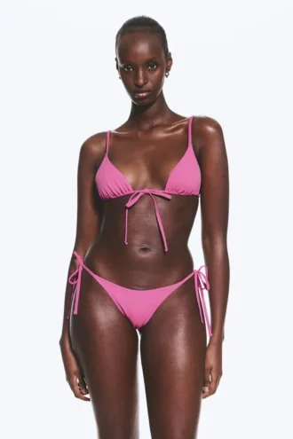 Braguita de bikini brasileña de talle medio con lazos – Rosa