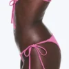 Braguita de bikini brasileña de talle medio con lazos – Rosa
