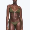 Braguita de bikini brasileña de talle medio con lazos – Verde oscuro – Brillante
