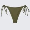 Braguita de bikini brasileña de talle medio con lazos – Verde oscuro – Brillante