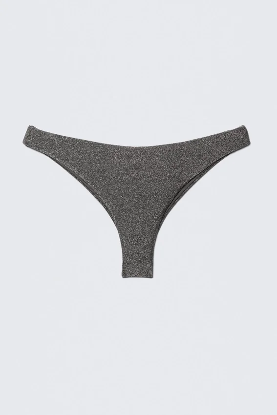 Braguita de bikini brasileña de talle medio con purpurina – Gris – Purpurina Braguita de bikini brasileña de talle medio con purpurina – Gris – Purpurina