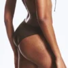 Braguita de bikini con corte redondeado – Marrón oscuro