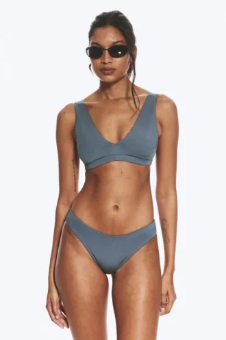 Braguita de bikini con escote redondeado – Azul medio apagado