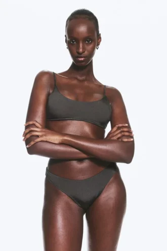 Braguita de bikini con escote redondeado – Gris oscuro – Brillo