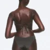 Braguita de bikini con escote redondeado – Gris oscuro – Brillo Braguita de bikini con escote redondeado – Gris oscuro – Brillo