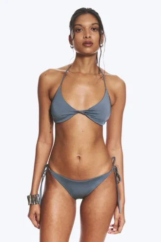 Braguita de bikini con tiras y lazos – Azul empolvado – Brillo
