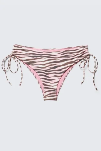 Braguita de bikini estampada con lazos laterales – Rosa con rayas de tigre