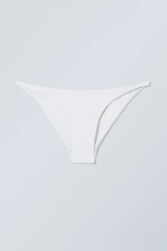 Braguita de bikini lisa de talle bajo – Blanco
