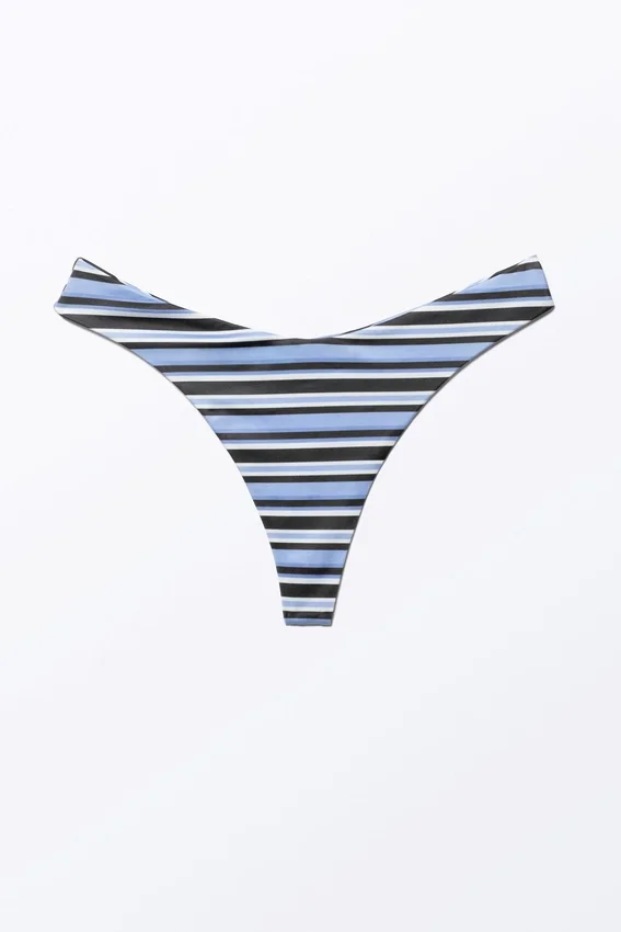 Braguita de bikini tipo tanga en forma de V – Rayas azules Braguita de bikini tipo tanga en forma de V – Rayas azules