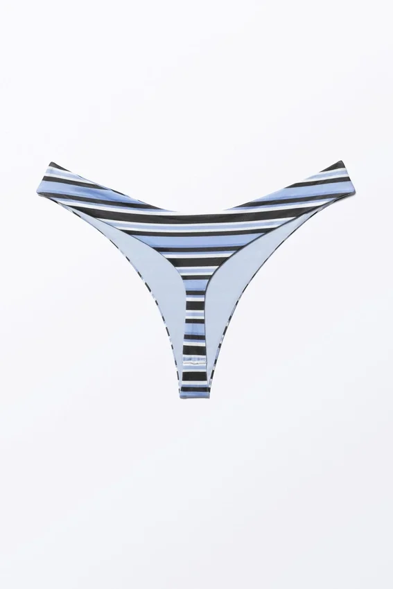 Braguita de bikini tipo tanga en forma de V – Rayas azules Braguita de bikini tipo tanga en forma de V – Rayas azules
