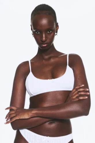 Bralette con escote redondeado y punto calado – Blanco